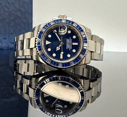 40mm Smurf Sapphire Gemstones Sub - NH35 Automatic