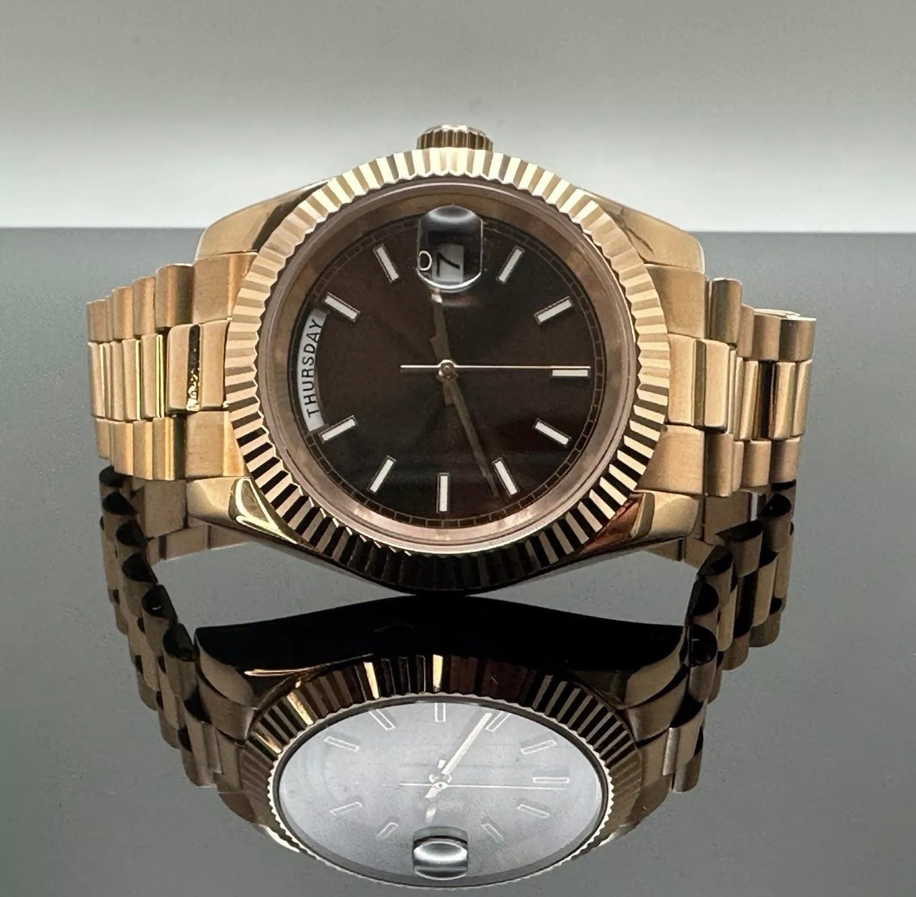 40mm Rose Gold President Chocolate Dial - Miyota 8285 Automatic