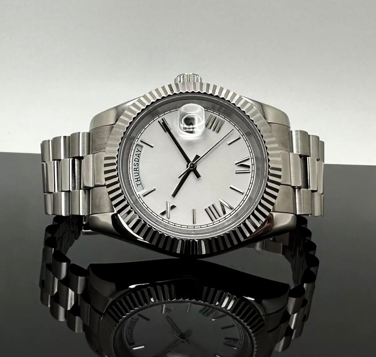 40mm Silver President White Dial - Miyota 8285 Automatic