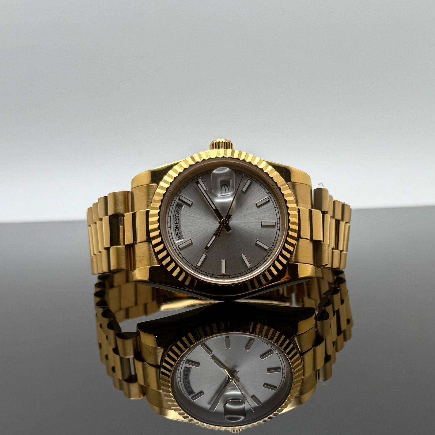 36mm Gold President Silver Dial - NH36 Automatic