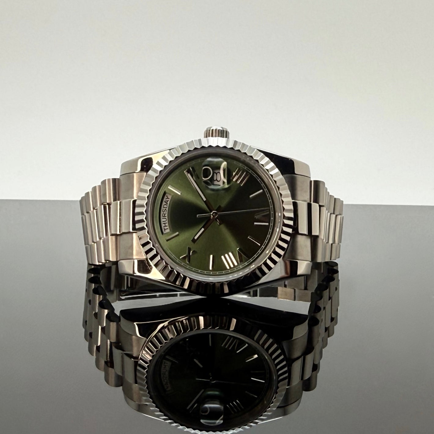 36mm Silver President Green Dial - NH36 Automatic
