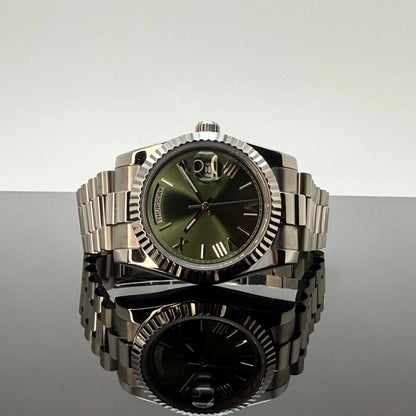 36mm Silver President Green Dial - NH36 Automatic