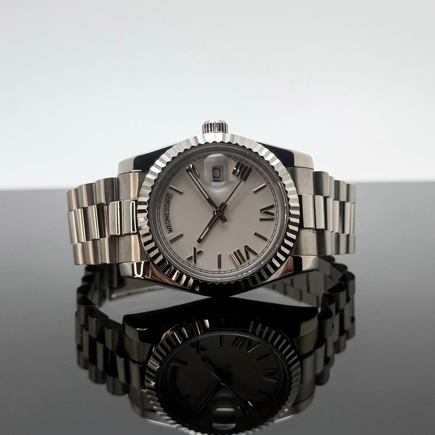 36mm Silver President White Dial - NH36 Automatic