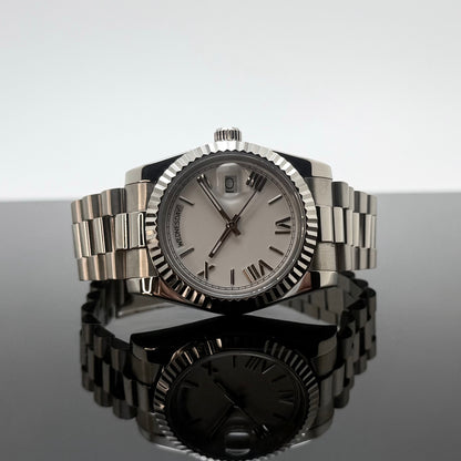 36mm Silver President White Dial - NH36 Automatic