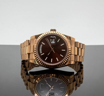 36mm Rose Gold President Chocolate Dial - Miyota 8285 Automatic