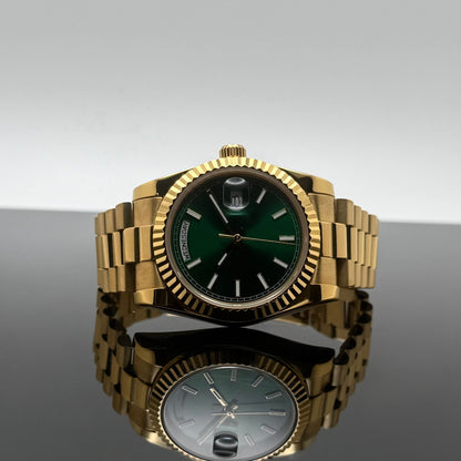 36mm Gold President Green Dial - NH36 Automatic
