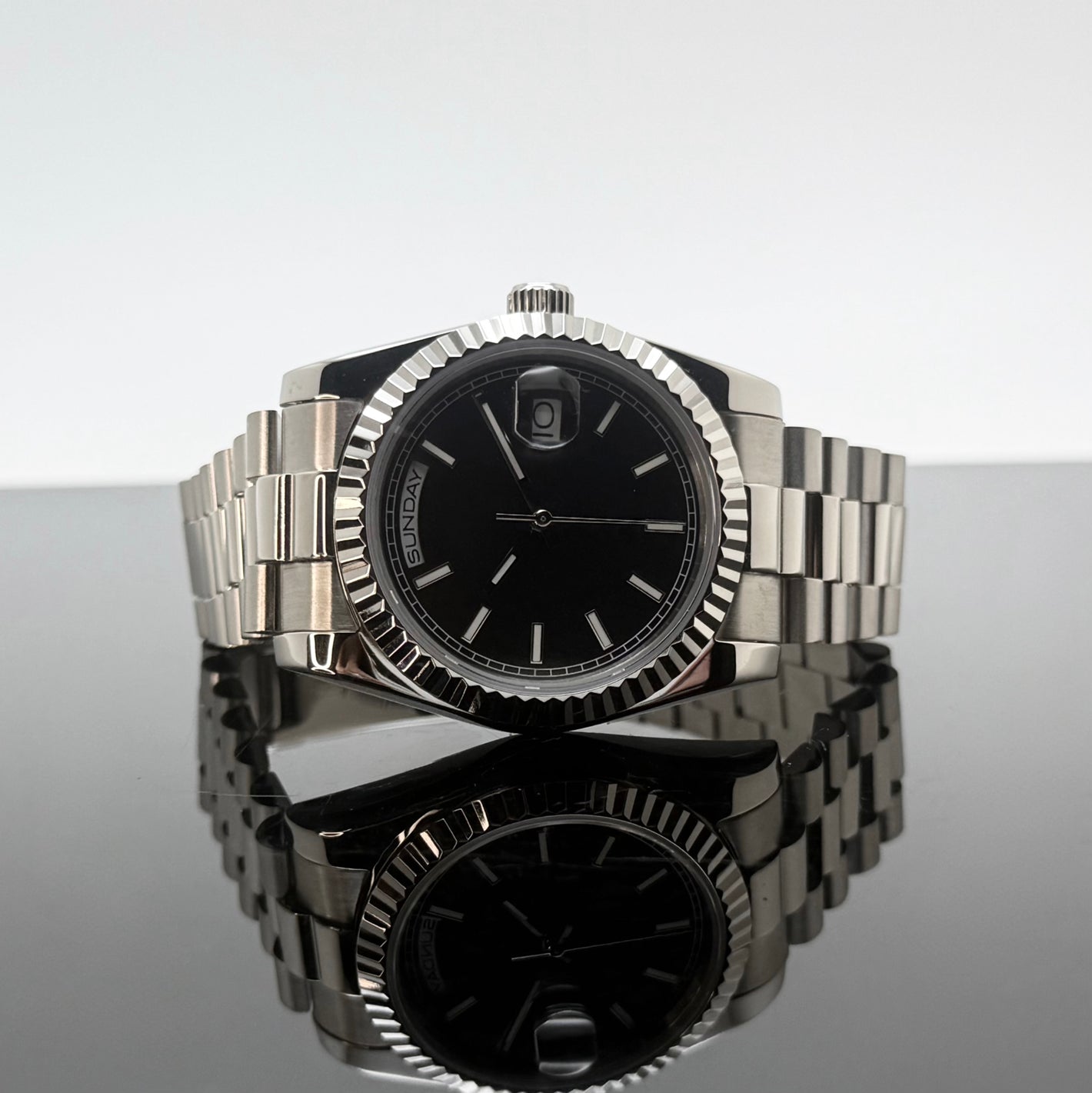 36mm Silver President Black Dial - NH36 Automatic