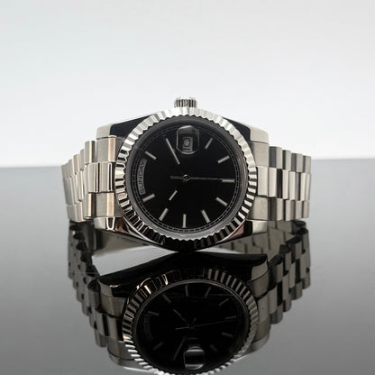 36mm Silver President Black Dial - NH36 Automatic