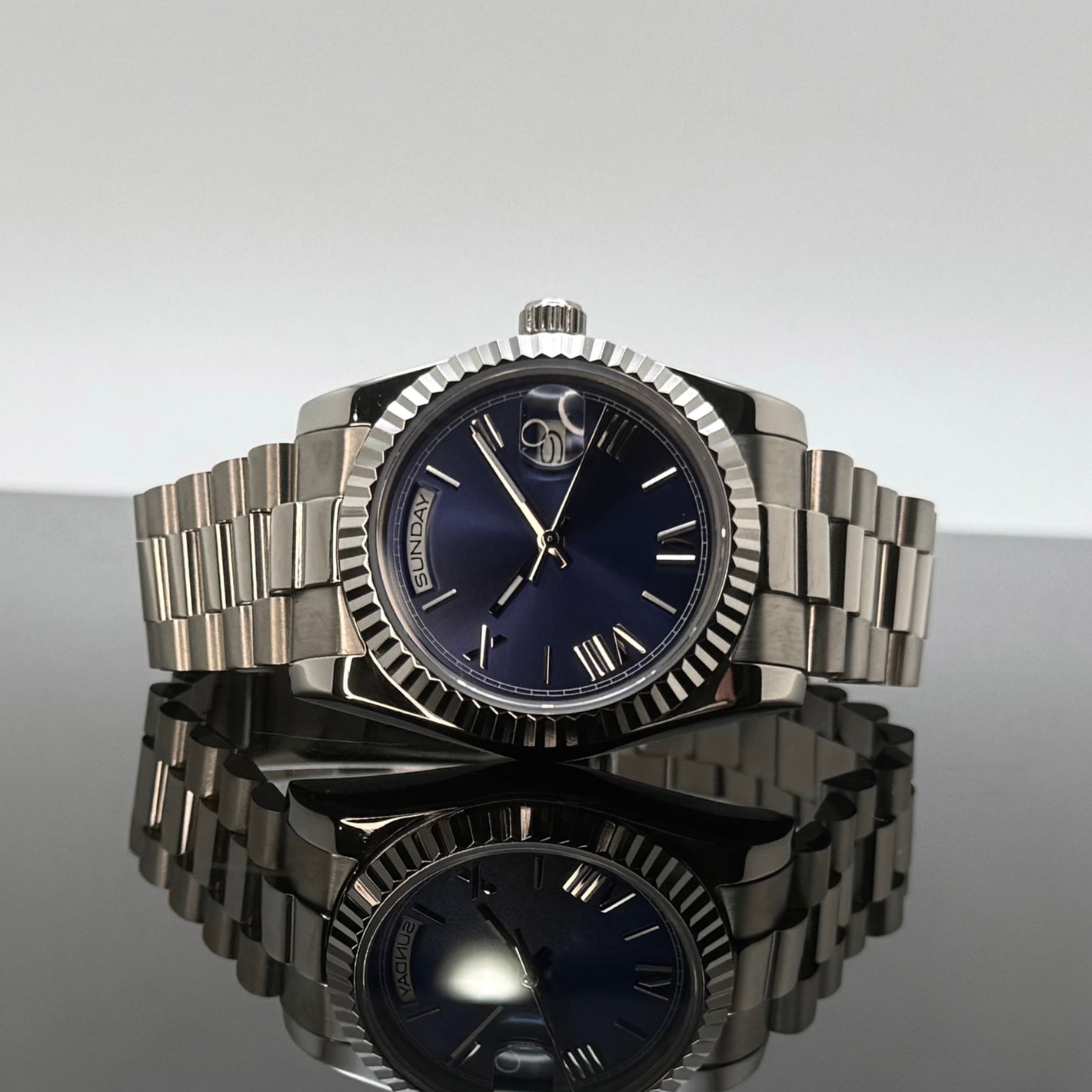36mm Silver President Dark Blue Dial - NH36 Automatic