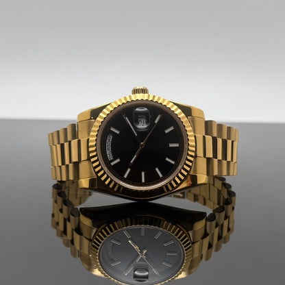 36mm Gold President Black Dial - NH36 Automatic